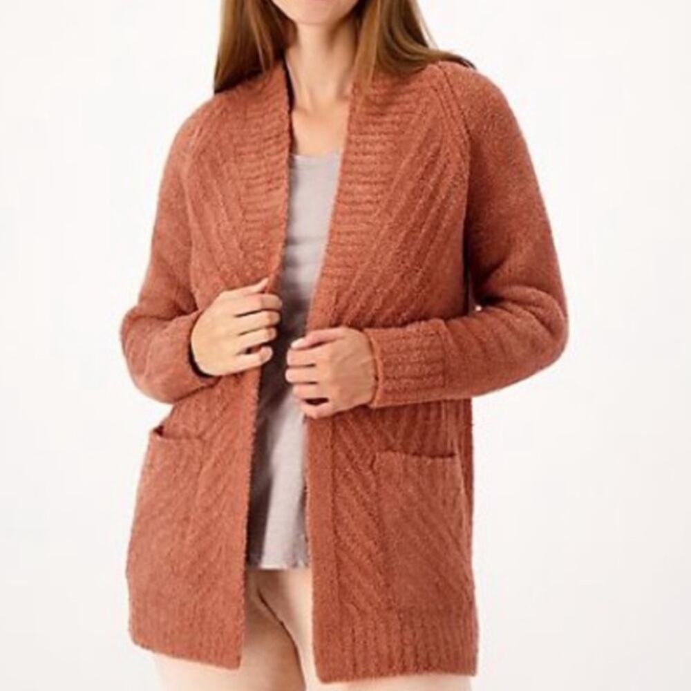 Barefoot Dreams CozyChic Ribbed Cardigan 1X Cinnamon Open Front Plush Duster